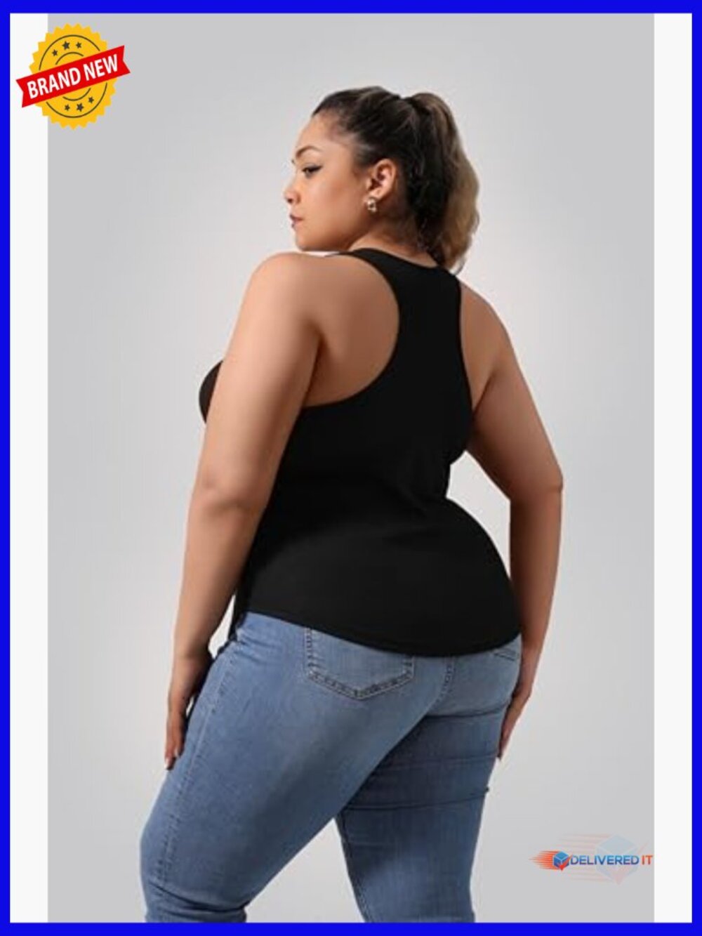 Plus Size Ribbed Tank Tops with Built-in Bra, 3-Pack Racerback Camis - Picture 4 of 7